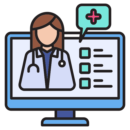 Ilustración de una videoconsulta médica de telemedicina con una nutricionista clínica.